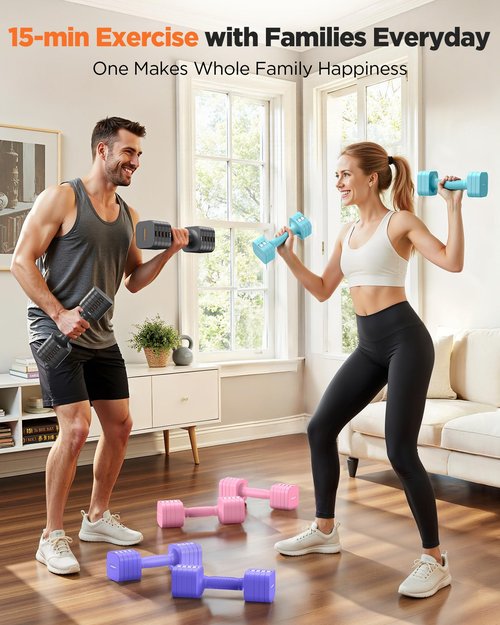 FEIERDUN 5-in-1 Adjustable Dumbbell Set of 2, 20LBS/10LBS Hand Weights for Women, 1s-Adjust Dual-Stable Dumbbell Set for Women Home Gym & Outdoor
