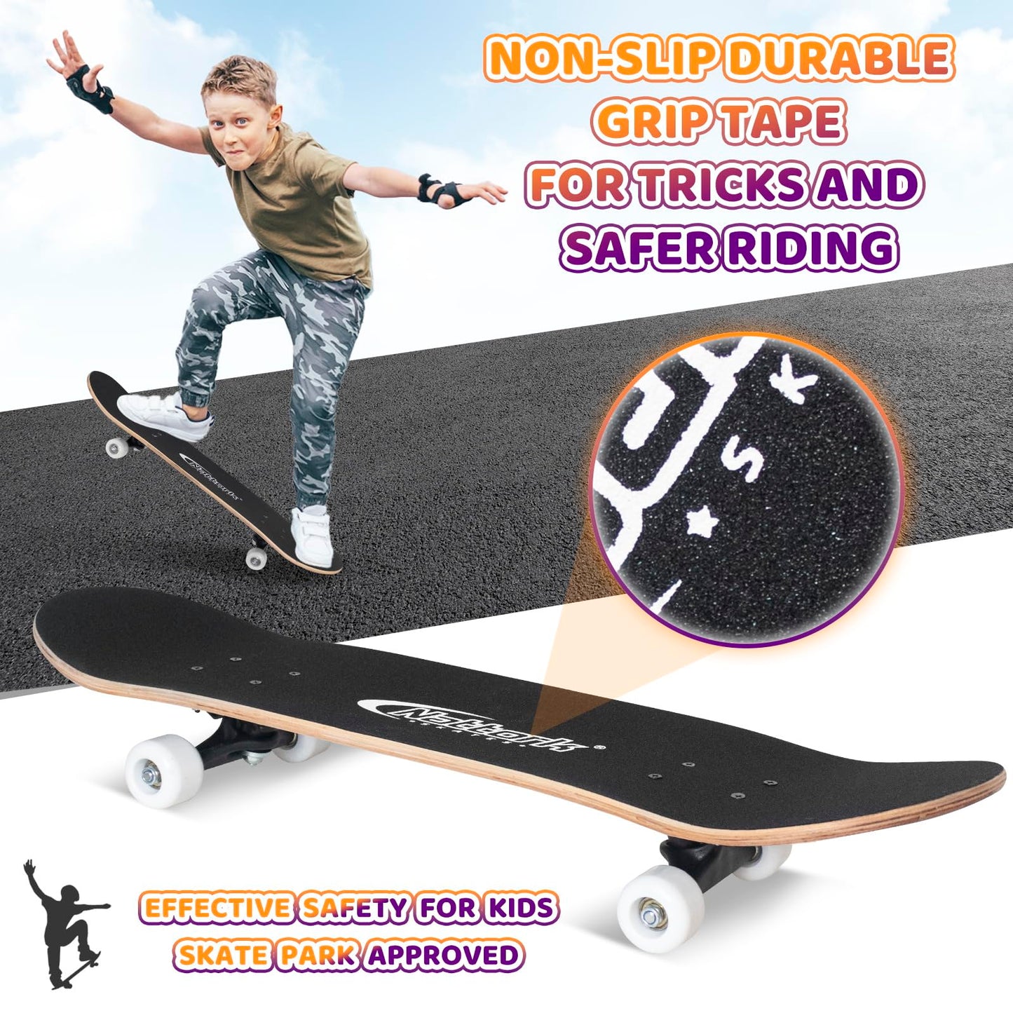 Nattork 31-Inch Complete Skateboard ?9-Ply Canadian Maple Deck with Checkerboard Design, Ideal for Beginners and Teens of All Ages