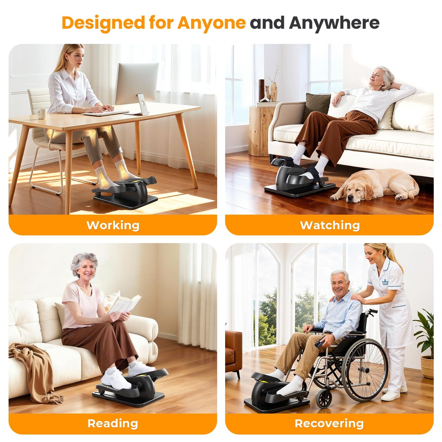 Under Desk Elliptical Machine, Ellipse Leg Exerciser as Seen on TV for Seniors with Remote Control & 12 Manual & Auto Mode, Low-Impact Quiet Portable Electric Seated Pedal Exerciser for Home Office