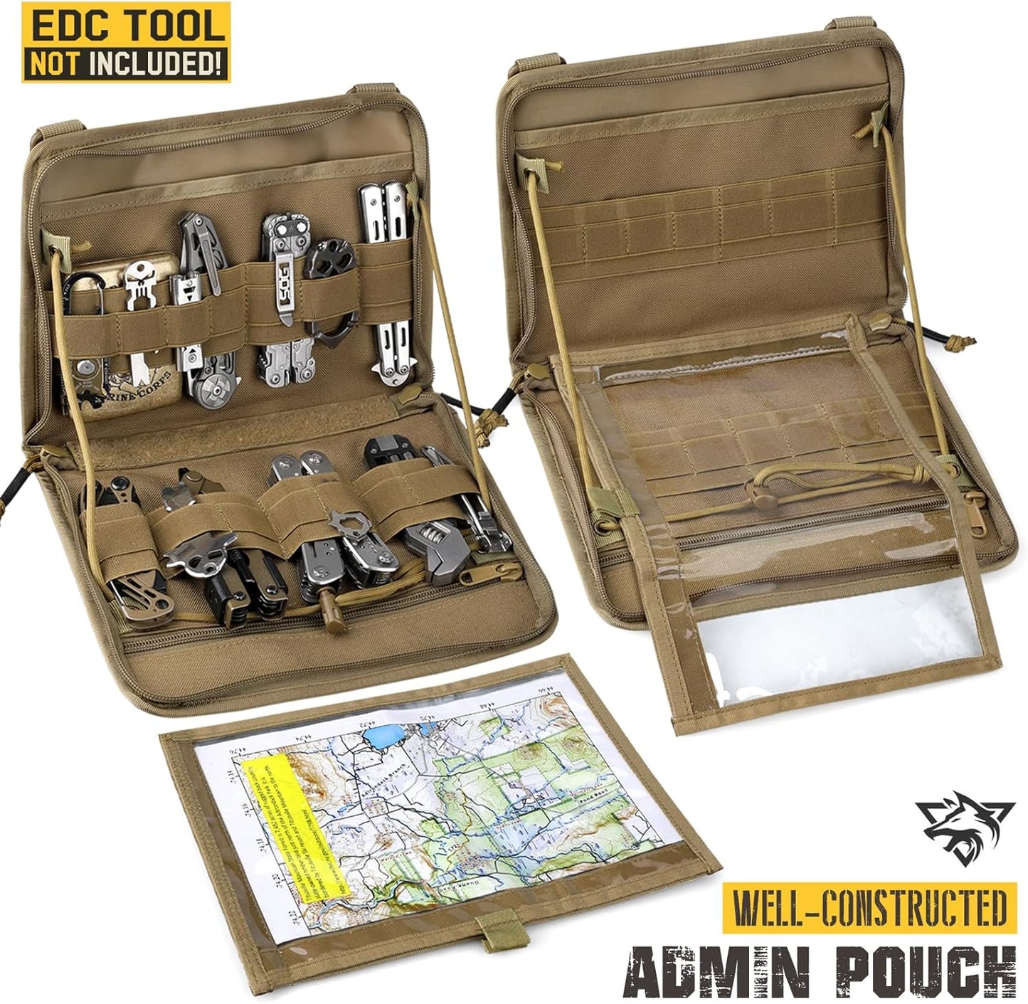 WYNEX Tactical Folding Admin Pouch - Modular EDC Utility Organizer Bag with Laser-Cut Design | Includes U.S. Patch