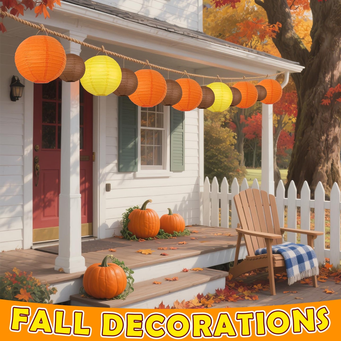 16Pcs Orange Paper Lanterns, Various Sizes (6" 8" 10" 12") Hanging Chinese Japanese Orange Paper Lanterns for Wedding Birthday Baby Shower Bridal Shower Fall Party Decorations