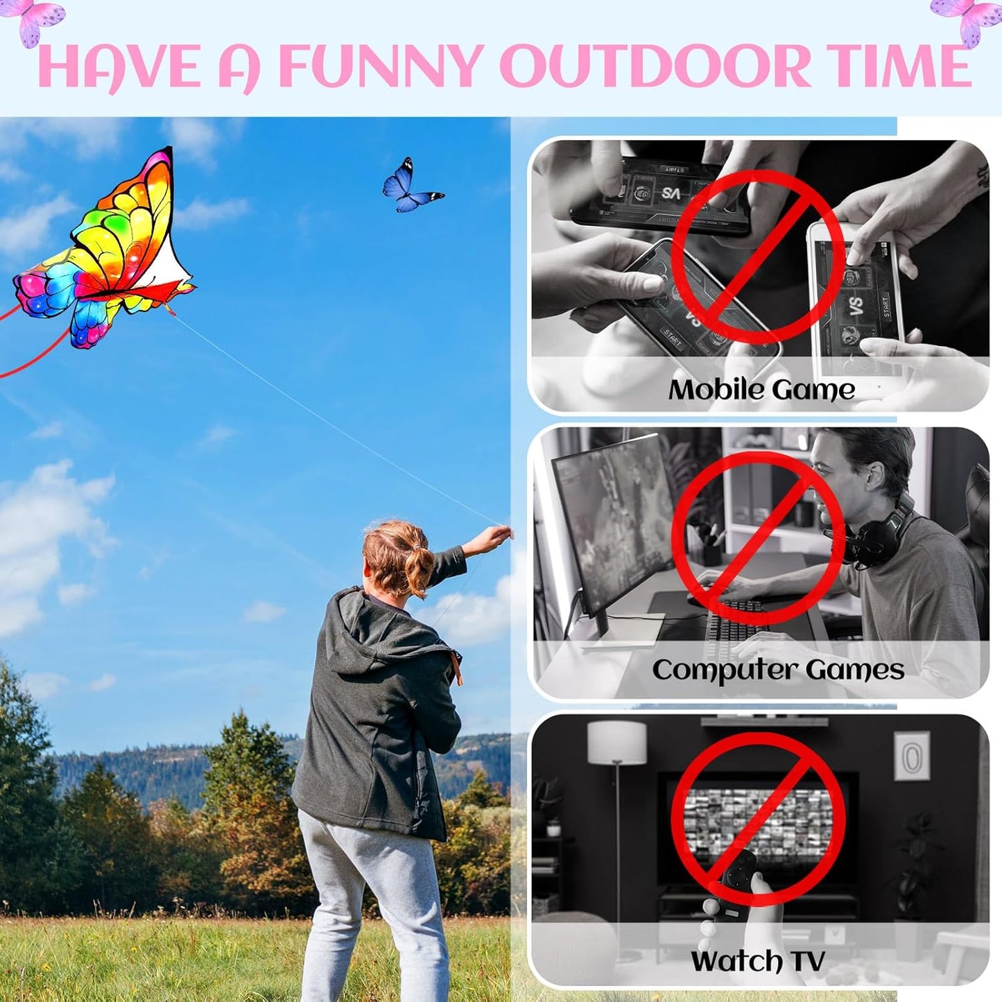 Silipull Butterfly Kite - 55" x 28" Large Colorful Kite with 328ft String for Adults & Beginners