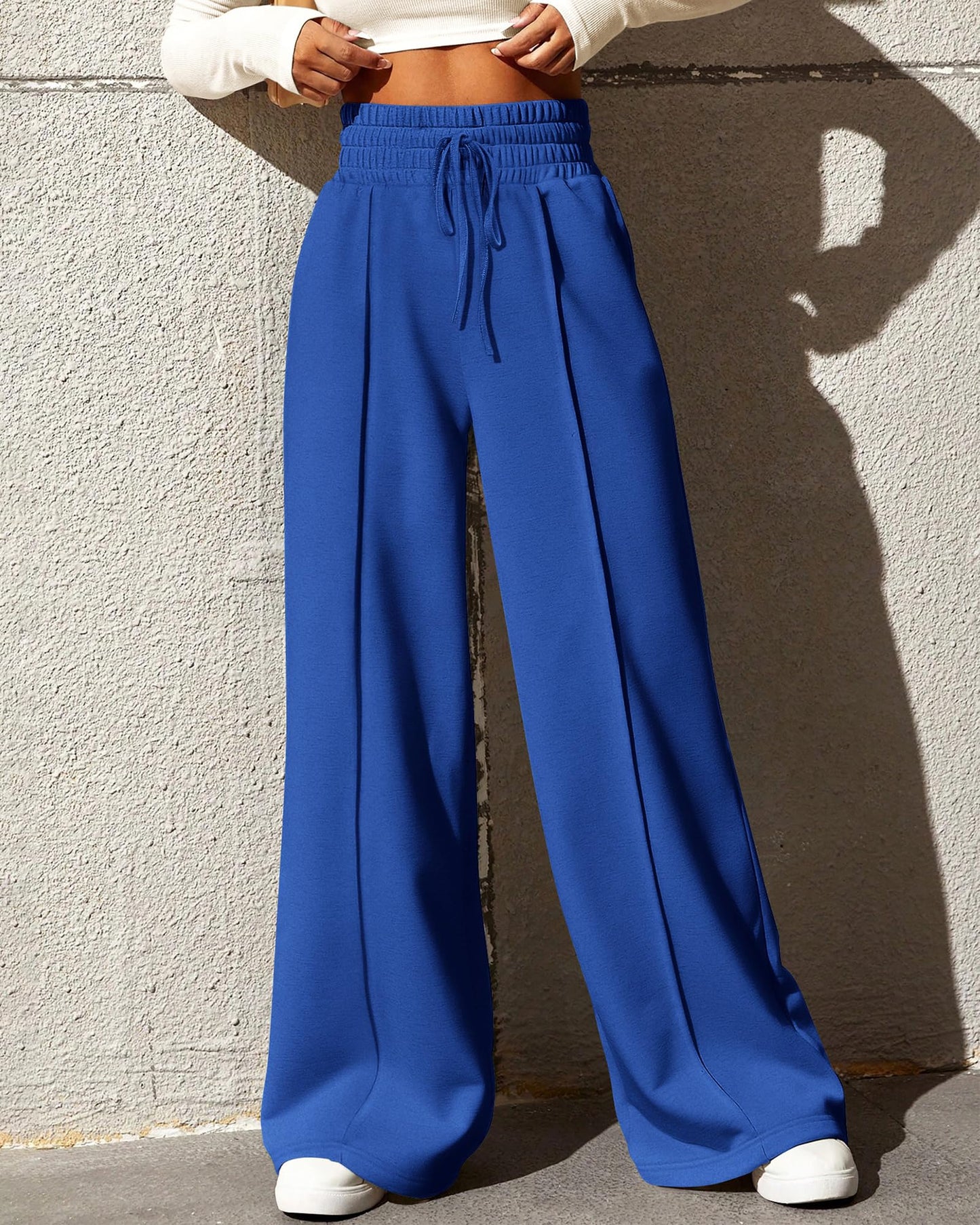 BTFBM Womens Wide Leg Sweatpants Casual Loose Solid Color Pants Comfy Lounge Joggers Baggy Sweatpants Pockets(Solid Royal Blue,X-Large)