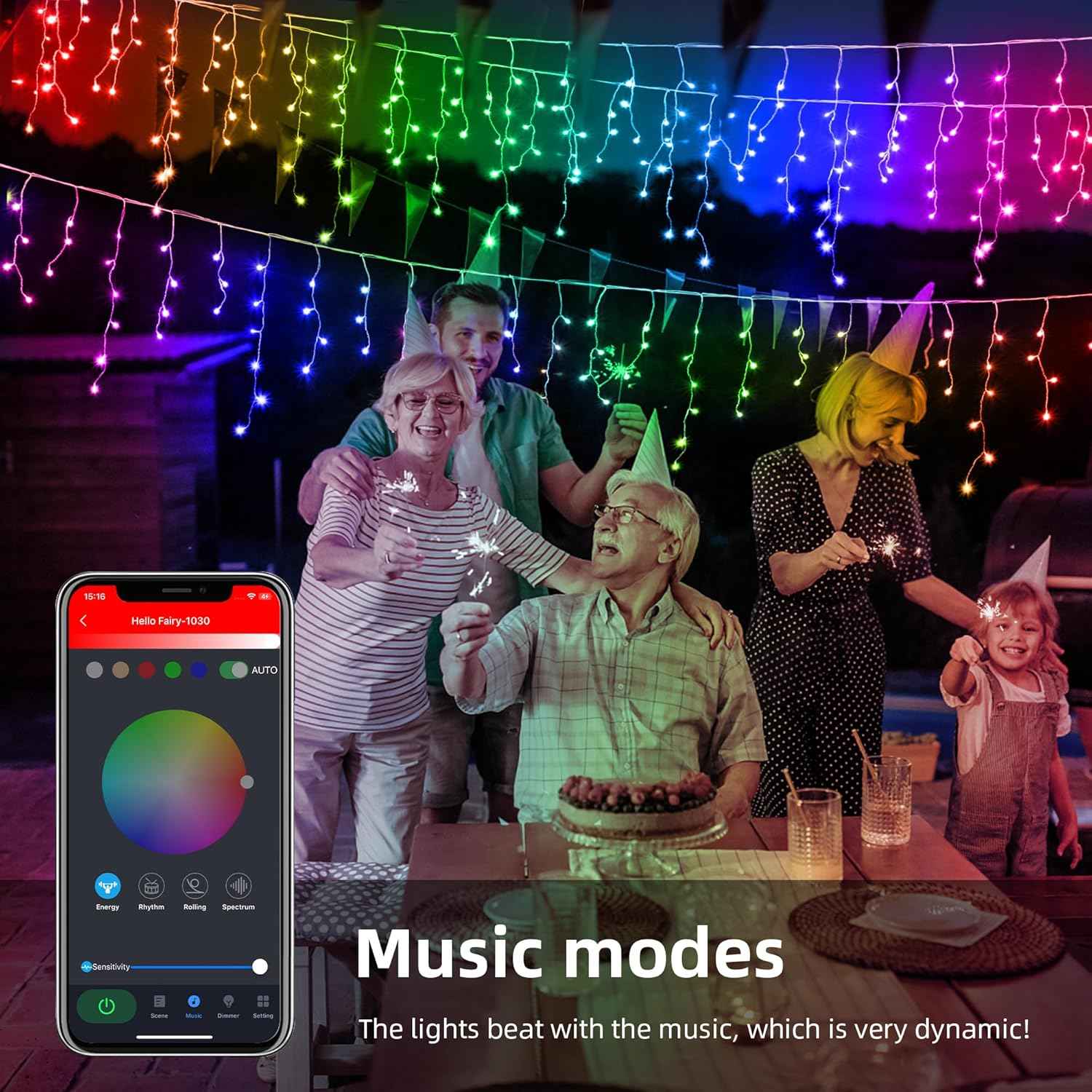 33FT Smart RGB Icicle Lights with 299 LED Drops - App & Remote Control, Music Sync Waterproof Christmas String Lights for Patio & Party Decor