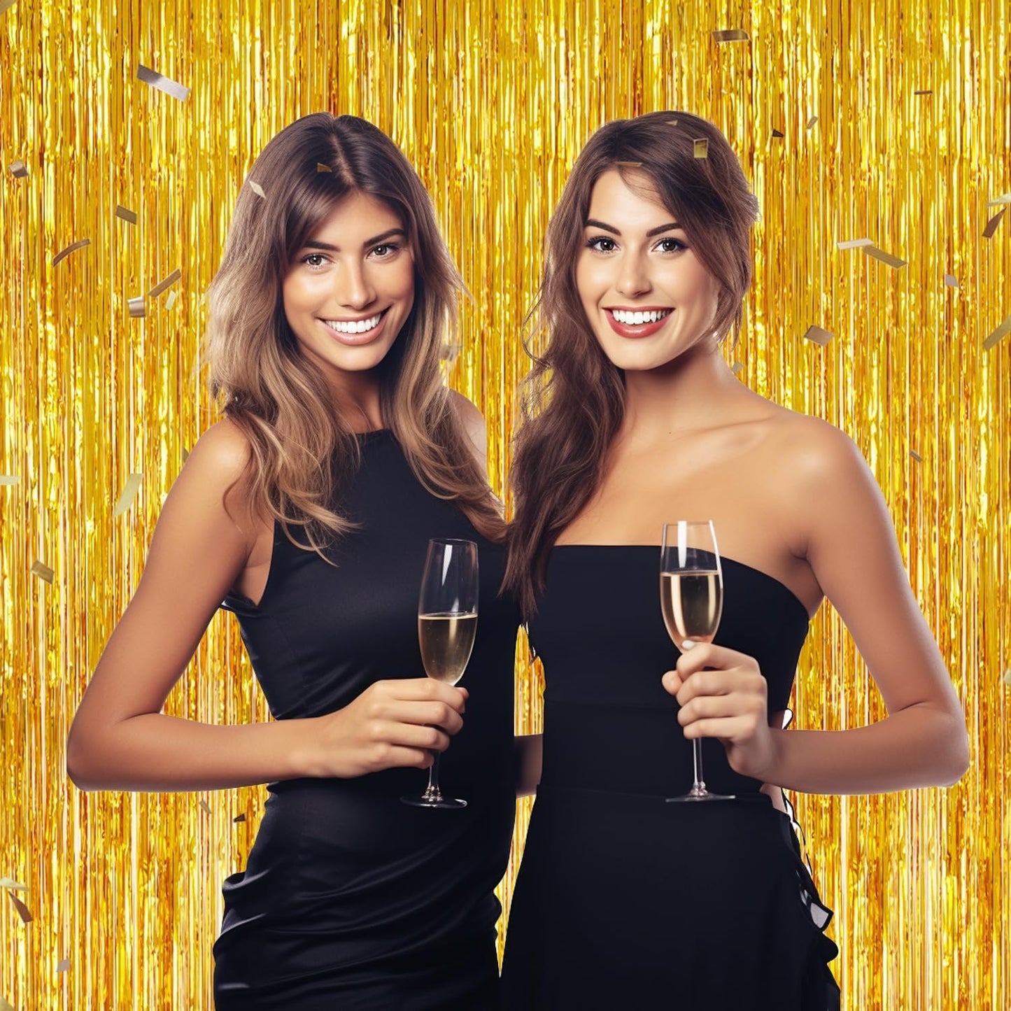 DECOCKRAT 3 Pack Foil Fringe Backdrop - Gold Shiny Tinsel Curtains for Party Decoration/Photo Booth Props - 3.3x8.2 FT Metallic Foil Backdrop for Birthday, Wedding, Graduation, Christmas.
