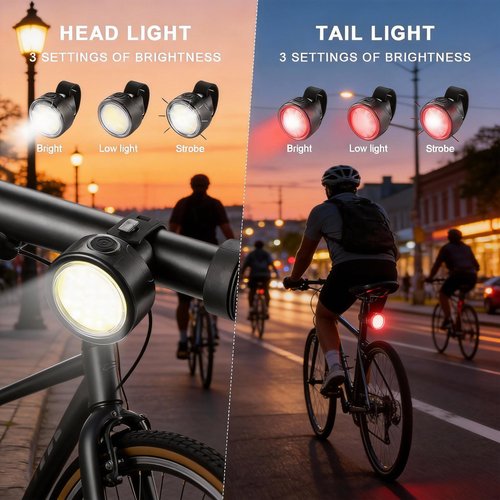 Bike Light Set for Night Riding – Be Seen from Far Away, High Visibility Bicycle Front and Back Taillight Reflectors for Urban Commuters, Day & Night Safety Cycling Light