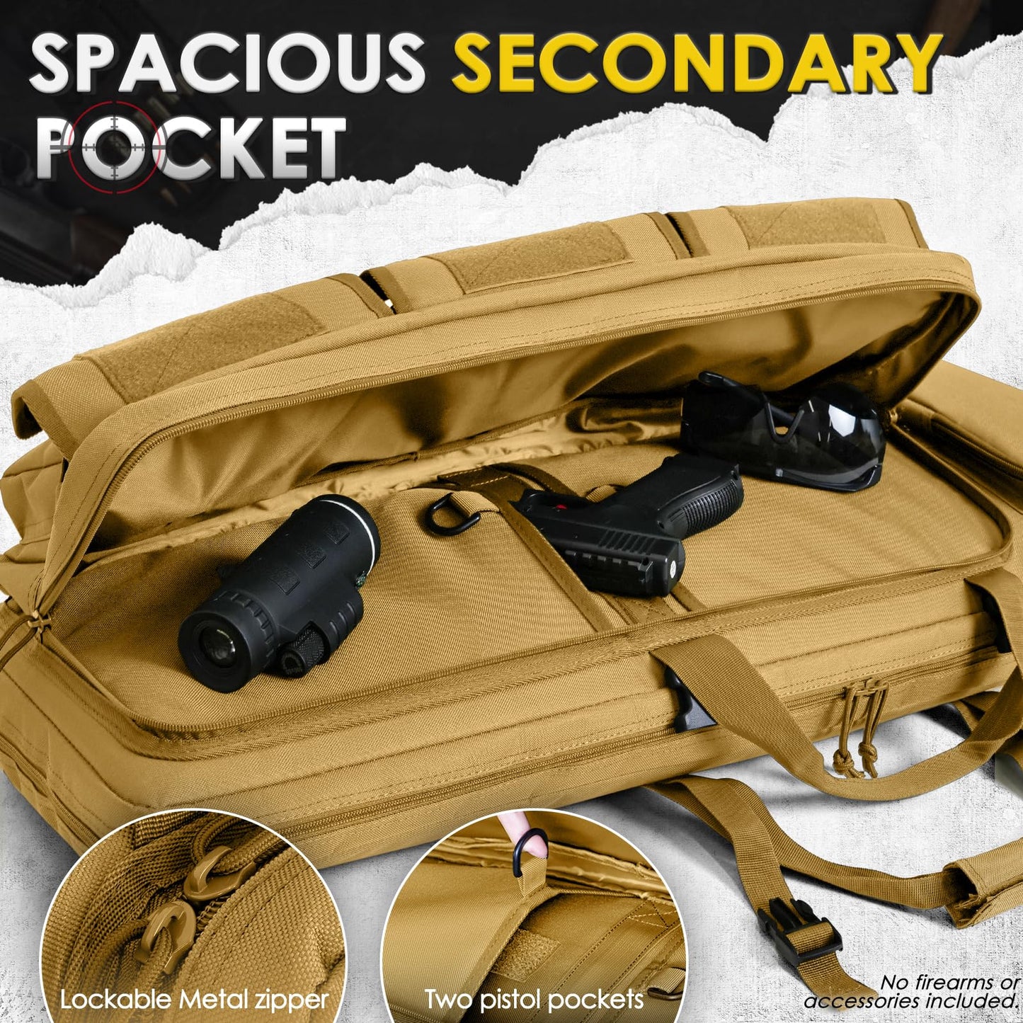 DULCE DOM Double Rifle Case 36'' Soft Gun Bag Tactical Backpack with Movable Divider for Hunting Shooting Range, MOLLE System Multiple Magazine Pouches & Accessory Bags (KHAKI)