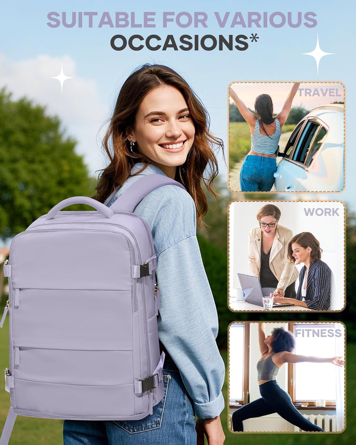 Skiennix Carry-On Backpack - Airline Approved Waterproof Travel Bag for Women | Purple Casual Daypack