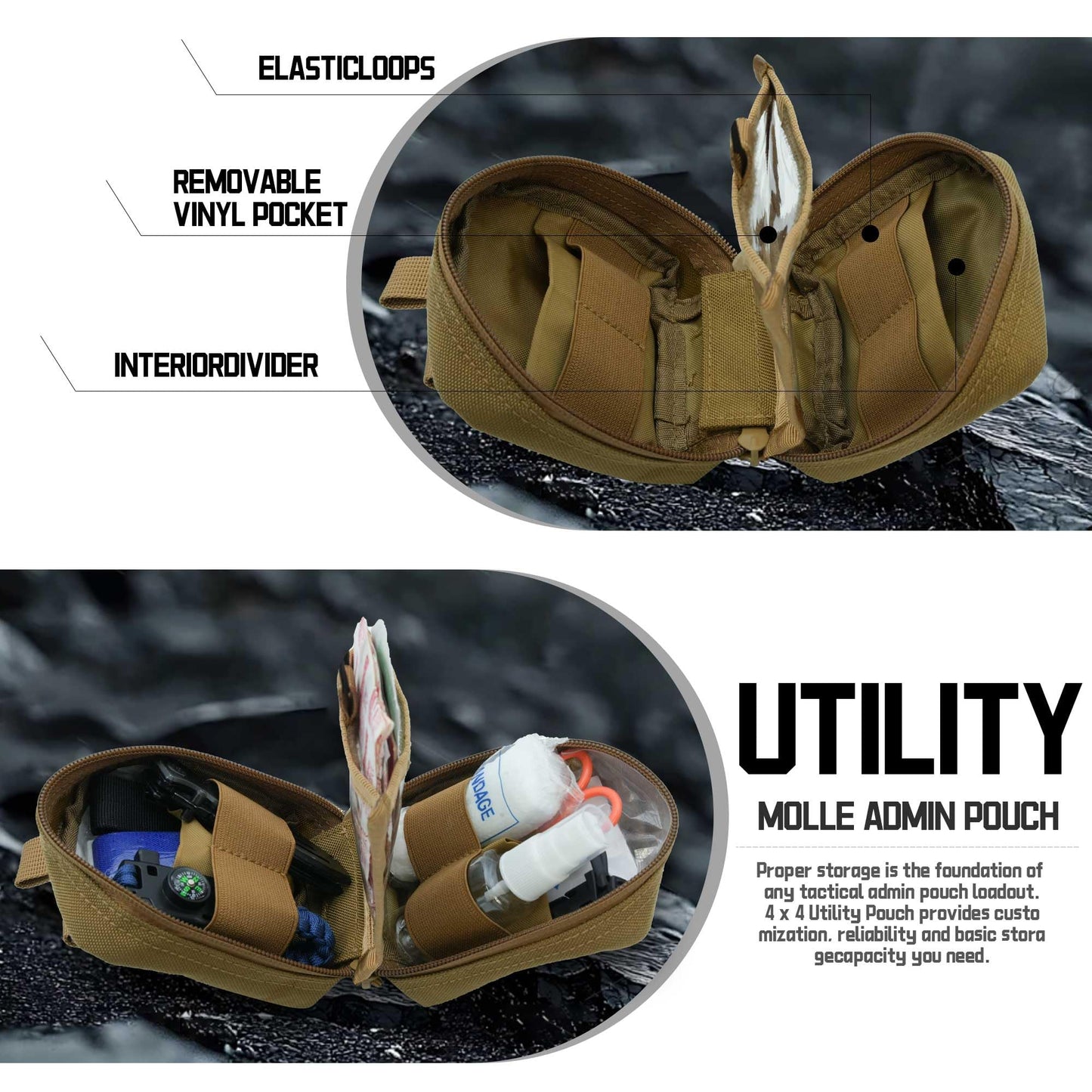 Molle Admin Pouch Small, Tactical Utility Tool Pouch Laser Cut EDC Pouches Bag Modular Pouches Include US Flag Patch