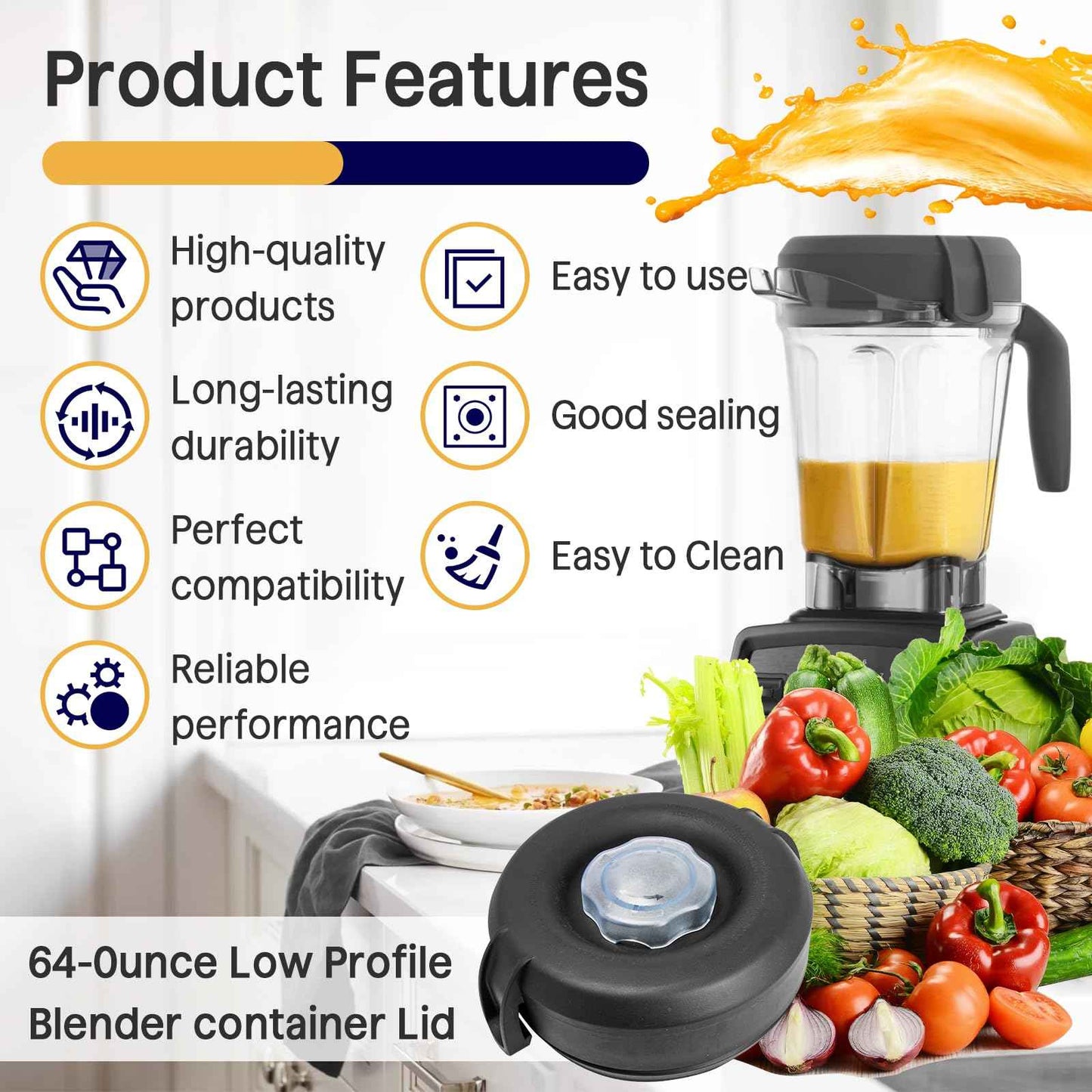 1 Pcs Replacement Lid for Vitamix Blender 64 Oz - Clear Lid Design - Fits for Vitamix 750 5200 5000 6300 7500 - For Vitamix Lid Replacement