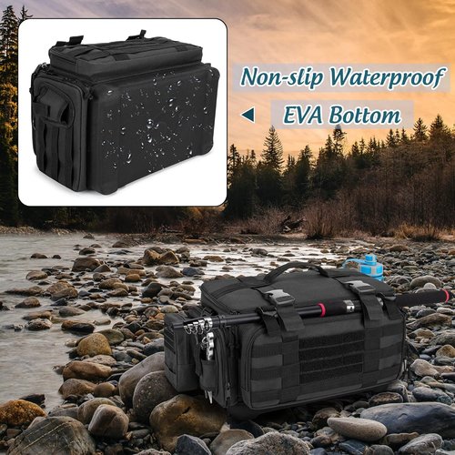 DSLEAF Waterproof Tackle Box Bag - Soft Fishing Storage with Rod Holder & Non-Slip Base | Ideal for Saltwater & Freshwater Fishing