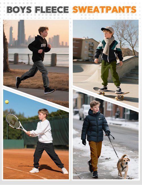 Guicizi Boys Sweatpants Fleece Jogger Pants Soccer Basketball Gym Active Track Pants for Kids Clothes Boys Activewear 4Pack 7-8Y