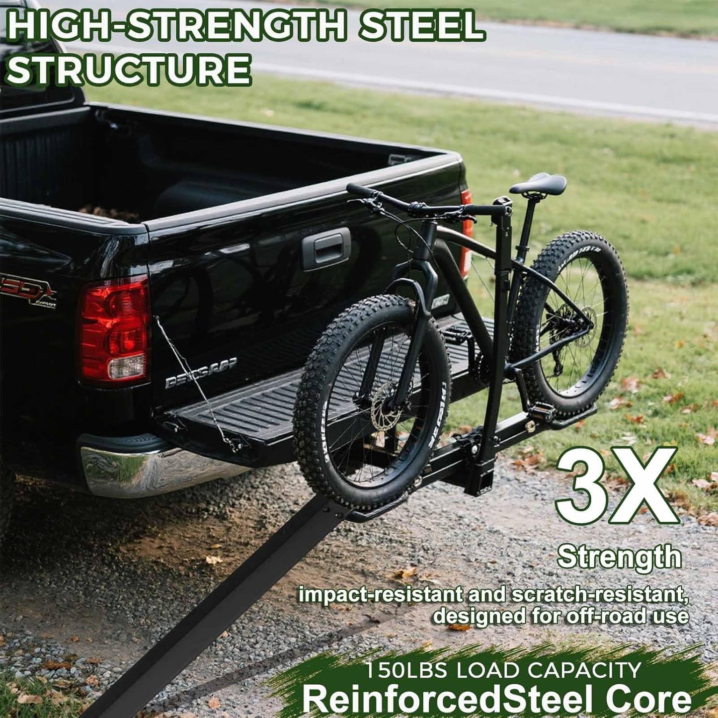 YE/RL Heavy Duty Bike Rack Loading Ramp - Foldable E-Bike Ramp with Dual Hooks | Supports Up to 150 LBS