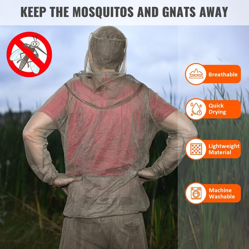 Mosquito Bug Suit for Men Women, 4 Pcs Full Body Mosquito Net Suit Including Mosquito Jacket with Hood, Pants, Gloves, Socks Breathable Mesh Mosquito Proof Clothing for Fishing, Hiking, Gardening