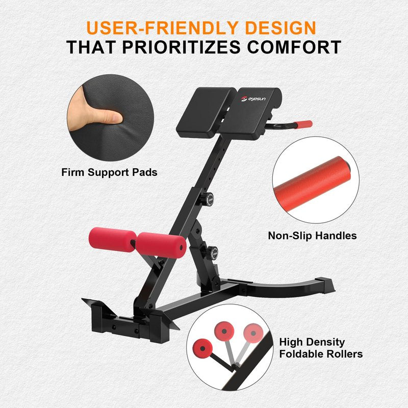 Roman Chair,Foldable Back Extension Machine,Adjustable Ab Back Extension Machine,Core Strength Trainer,Back Exercise Machine for Glute,Ab Workouts,Full All-in-One Body Workout&Home Gym Fitness(Red)