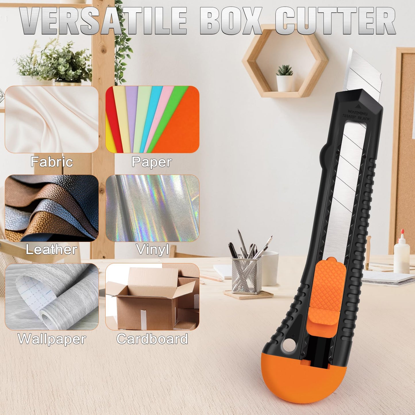 TIFICAL Box Cutter, Utility Knife, 16 Pack Box Cutter Retractable, Box Cutter Knife for Cardboard, Paper, Vinyl, Retractable Utility Knife Heavy Duty, 18mm Wide Snap-Off Blade, Box Cutters