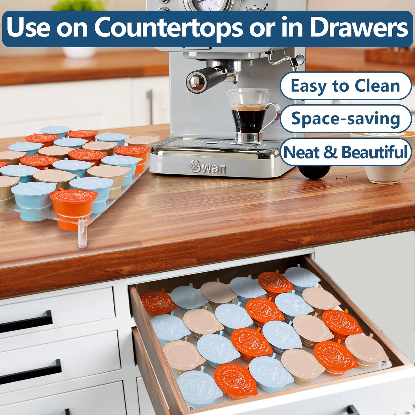 ZOWZOW K-Cup Holder Drawer for 24 Coffee Pods Storage, Acrylic K Cup Organize for Drawer or Countertop Storage, Clear K-Cup Organizer Tray for Office & Kitchen(24 Holes, 1 Pack)