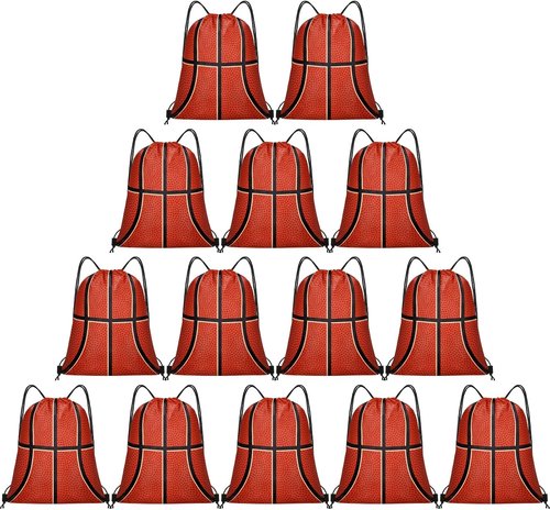 Grneric Basketball Drawstring Bags - 14 Pcs Party Favor Cinch Sackpacks for Sports Teams & Birthdays