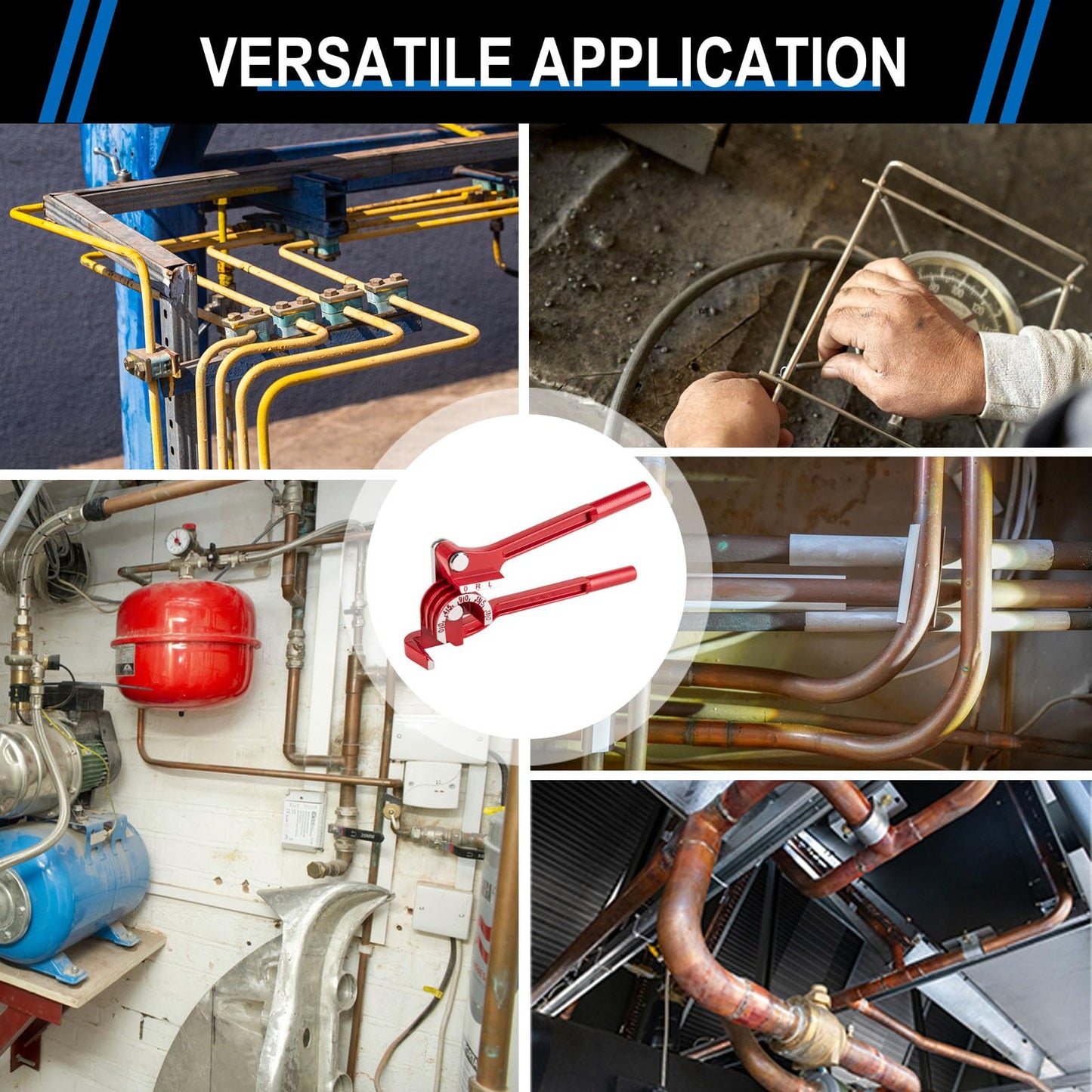 SYIZYEN 3 In 1 Tubing Bender, 0-180 Degrees Tube Bender Manual Pipe Bender Tool for 1/4 5/16 3/8 Inch Copper Aluminum Brass and Thin Steel Pipes(Red)