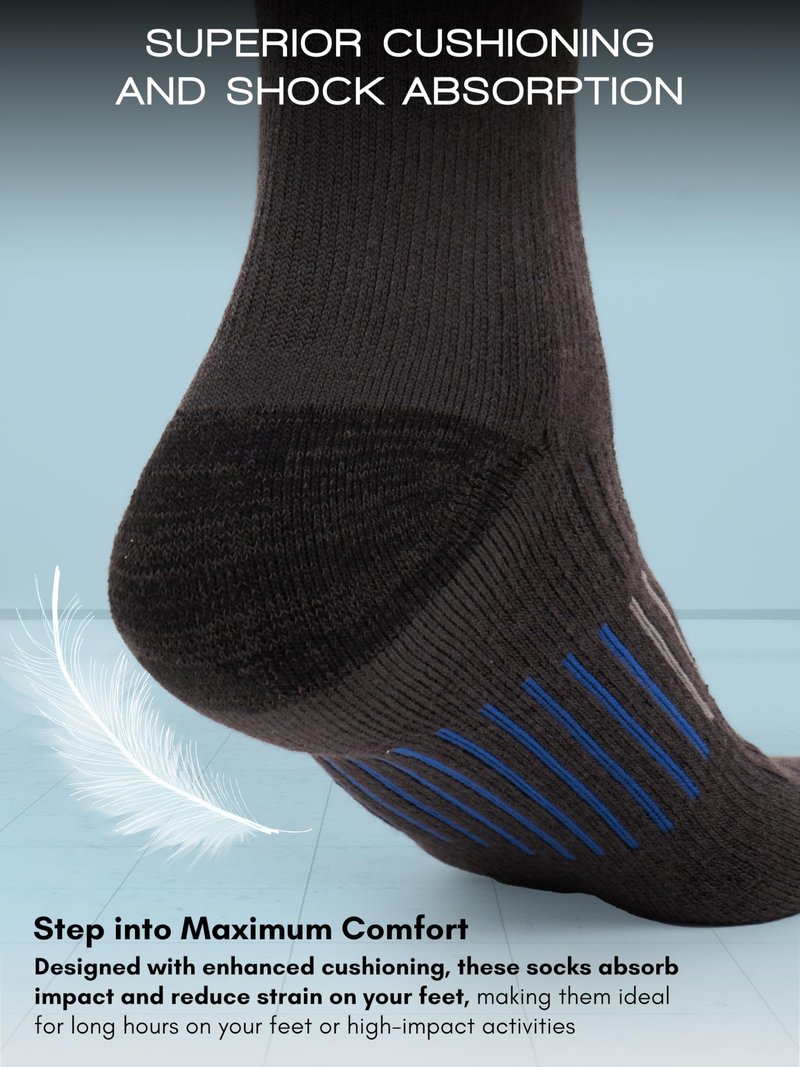 Glacier Performance Men's Cushioned Moisture-Wicking Crew Socks (4-Pack) Mid-Weight Work Socks Moisture-Wicking, Arch Support, Fits Sizes 6-12