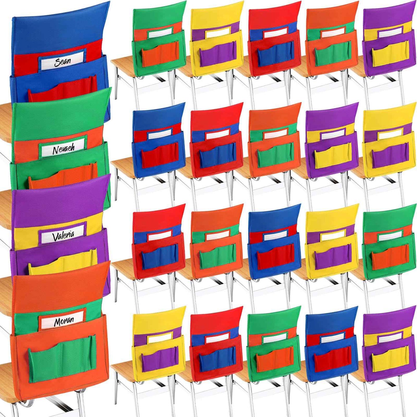 Talltalk 24 Pieces Chair Pockets for Classrooms Student Chair Pockets Chair Storage Pocket Grouping Chair Pockets Desk Chair Seat Back Organizer for Classroom Preschool Daycare