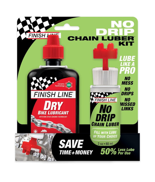 Finish Line No Drip Chain Luber Kit – 4 oz Dry Lube with 2 oz Applicator, Includes Extra Pads & Travel Cap, No Mess, Precise Application