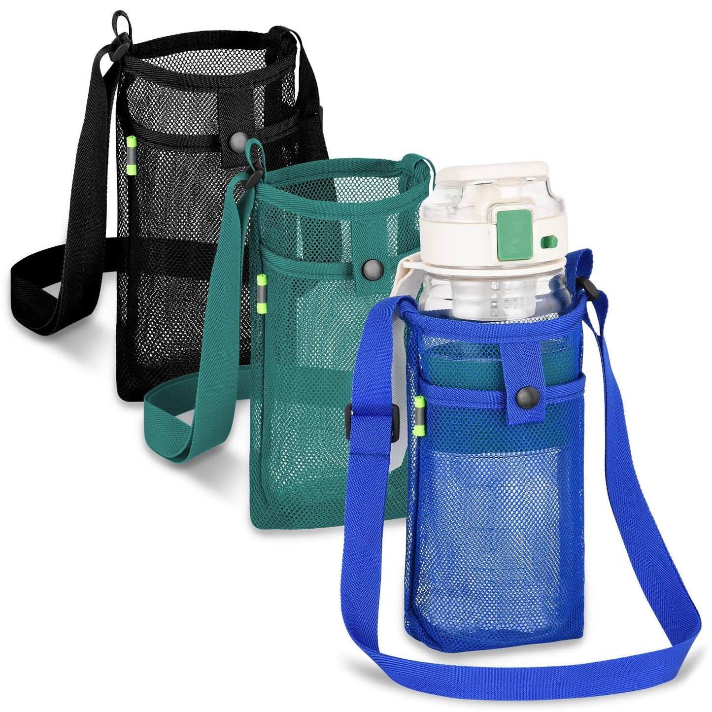 3Pcs Water Bottle Holder with Strap, Mesh Water Bottle Carrier for Walking