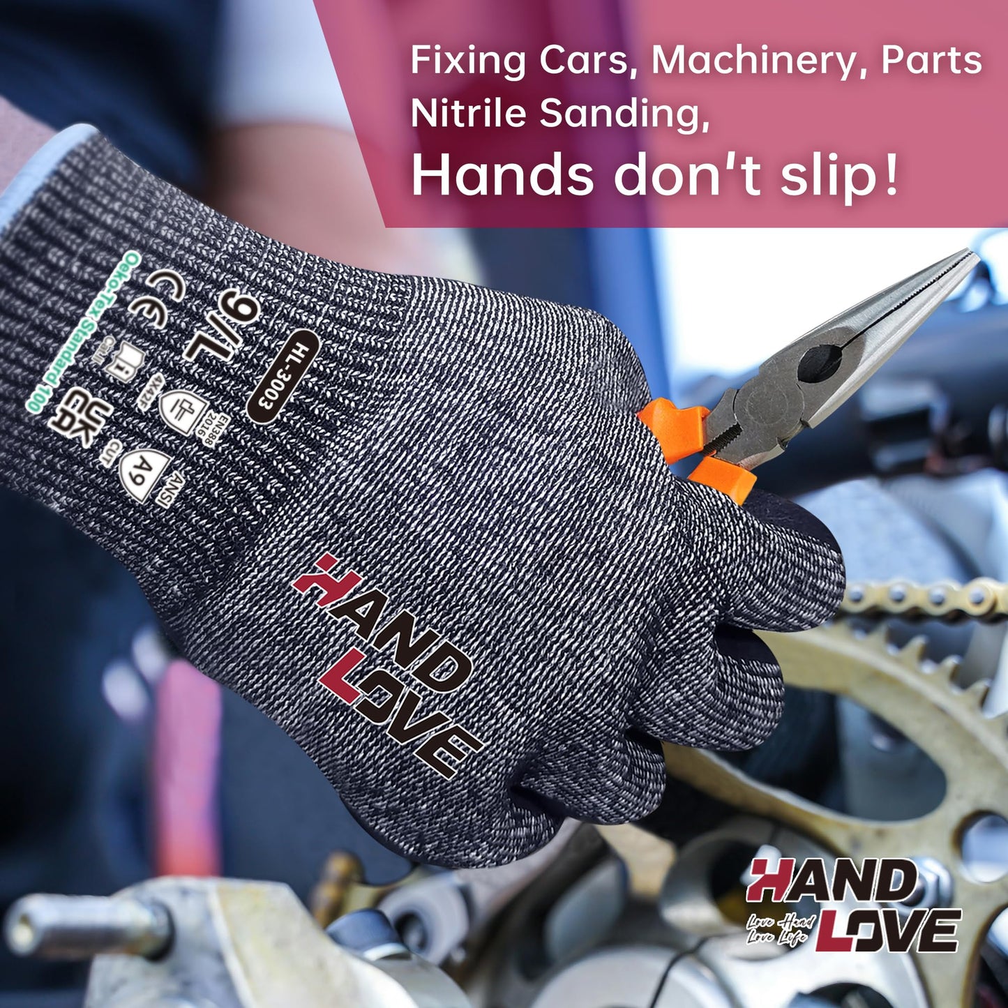 HandLove Cut Resistant Gloves – ANSI A9 Cut Proof Safety Work Gloves | Sandy Nitrile Anti-Slip, Touchscreen, Durable, PFAS Free | Wood Carving, Gardening, Glass Cutting, Car Repair – Yellow, 1Pair,M