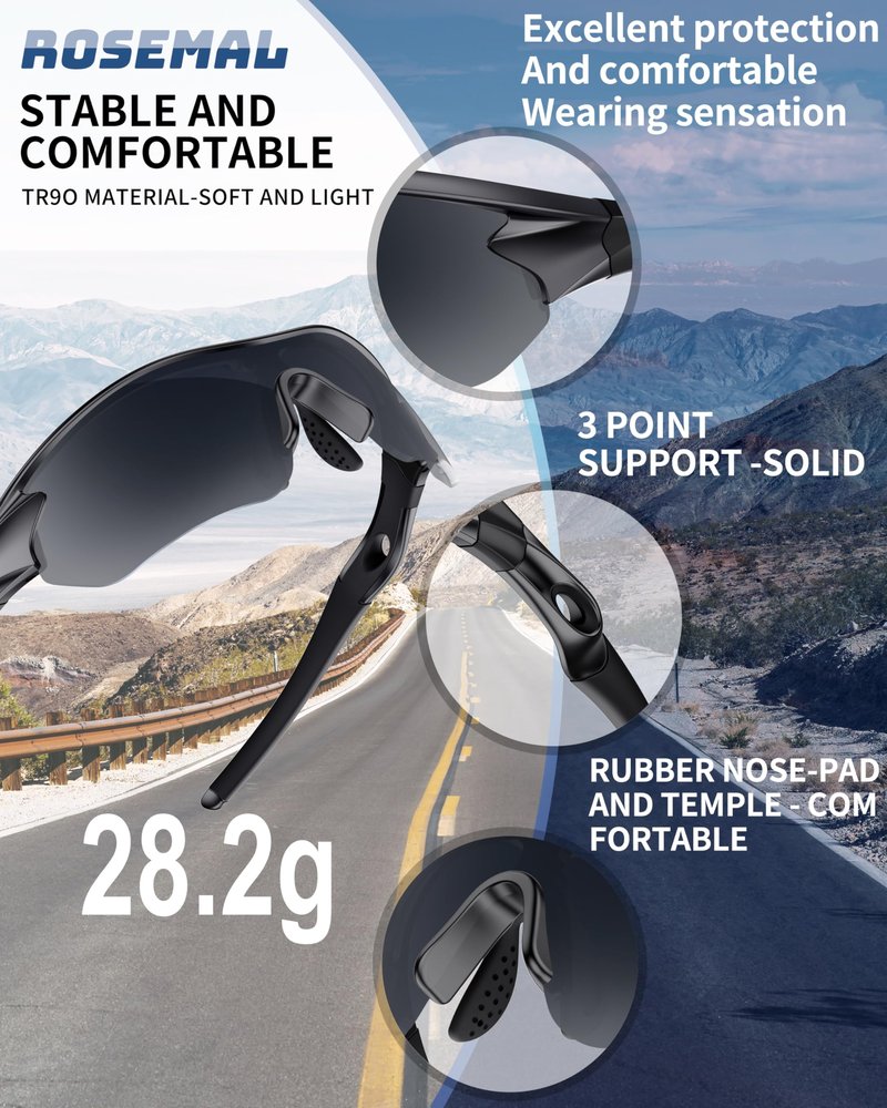 Rosemal Sunglasses Men Polarized Sports UV400 Protection TR90 Frame for Running Cycling Baseball Golf Tennis Hiking Fishing Driving