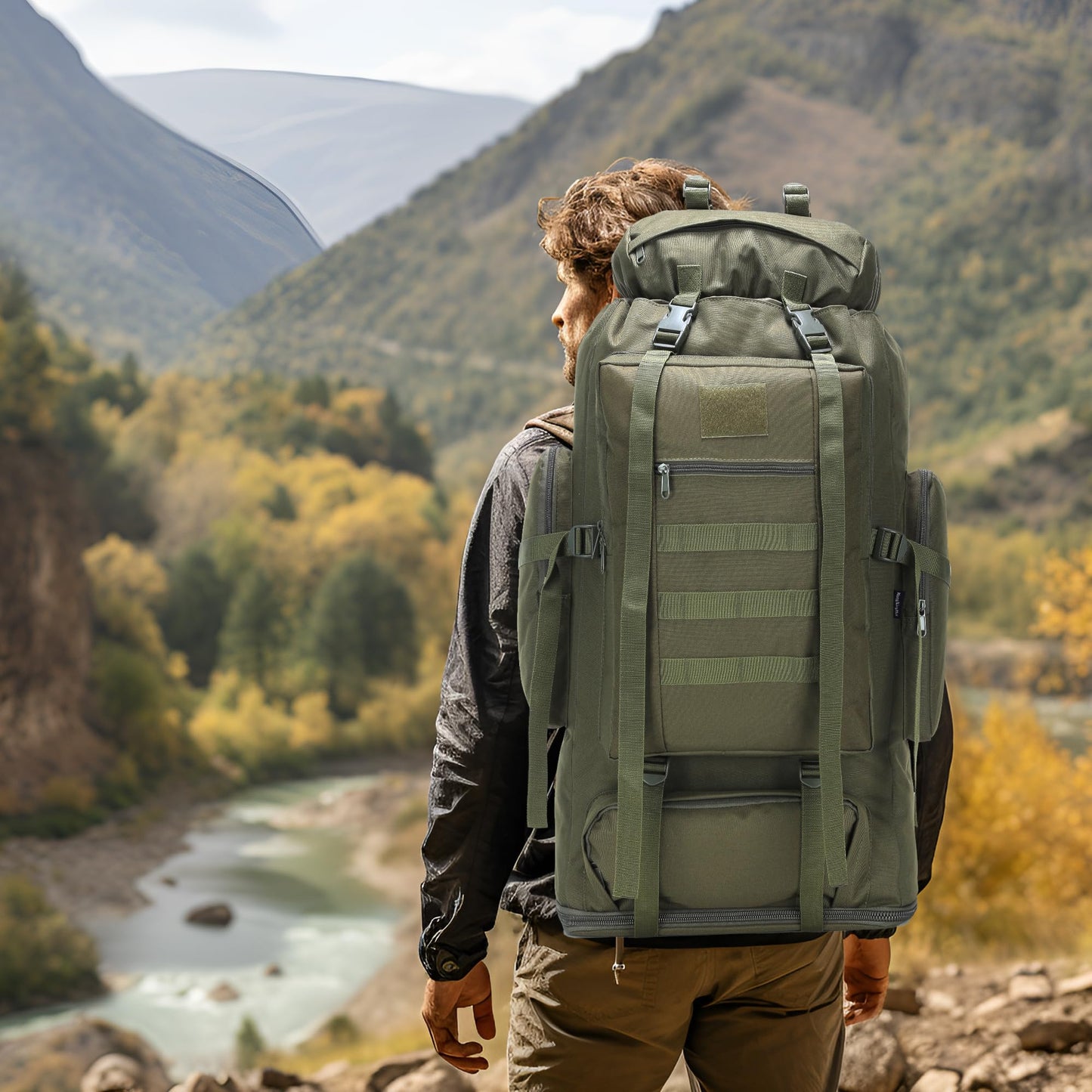 W WINTMING Hiking Backpack for Men 70L/100L Camping Backpack Military Rucksack Molle 3 Days Assault Pack for Climbing