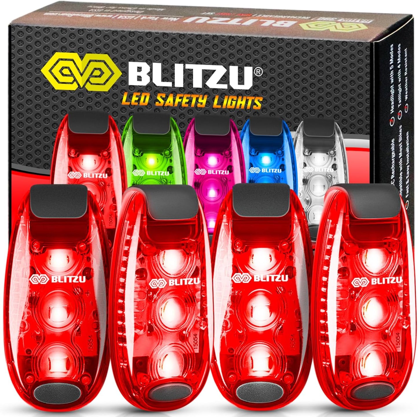 Skiennix LED Safety Lights - High Visibility Clip-On Strobe Lights for Night Walking, Running & Cycling | 4 Pack