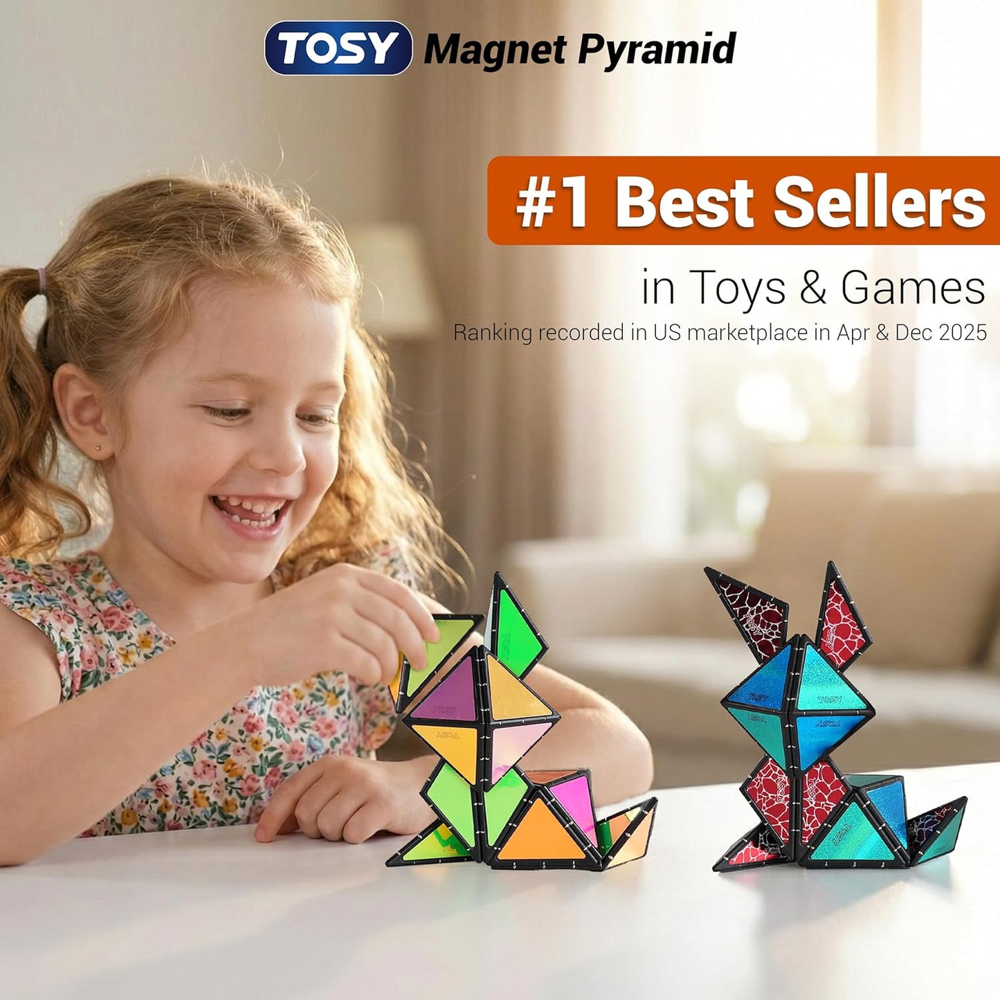 TOSY Magnet Pyramid Fidget Cube - Transforms into 1 Billion Shapes | 243 Rare Earth Magnets, Glowing Design