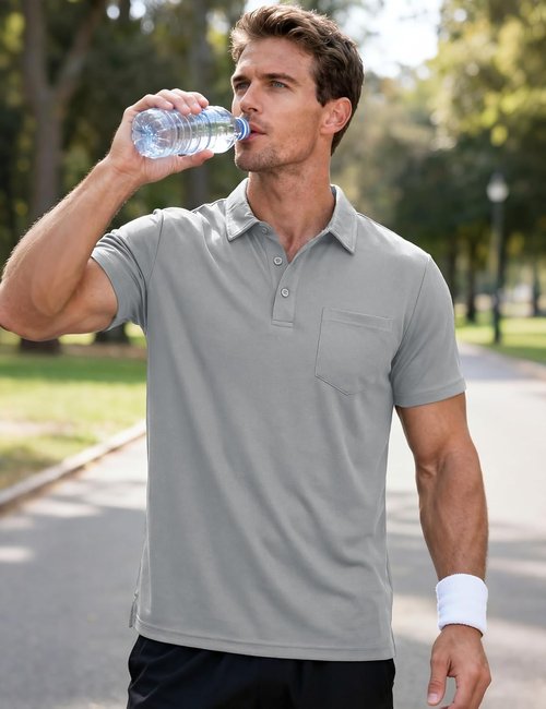 MAGCOMSEN Polo Shirts for Men Short Sleeve Collared Golf Shirt with Pocket Moisture Wicking Quick Dry Performance Polos