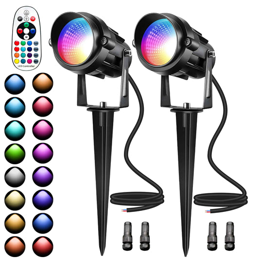 UPONELED Christmas Landscape Lights 12W RGBW Outdoor Spot Lights for Yard, Low Voltage LED Landscape Spotlight with Remote Control, IP65 Waterproof Yard Spotlgiht for Lawn, Garden, 2 Pack