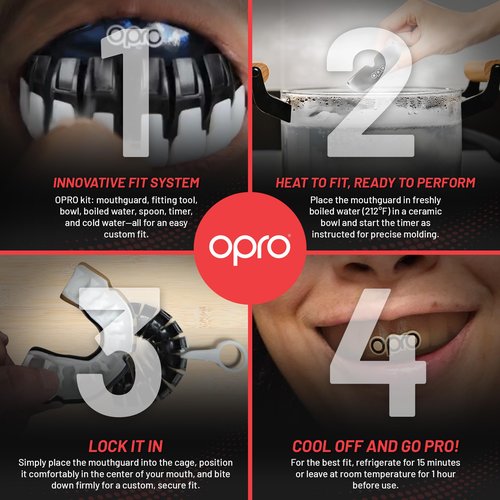OPRO Instant Custom-Fit Mouth Guard, Dentist-Level Comfort, Protection & Fit - Moldable Mouthguard for Football, Boxing, Rugby, MMA, BJJ, UFC Mouth Piece- Includes Mouth Guard Case (Black Jaws, Adult)