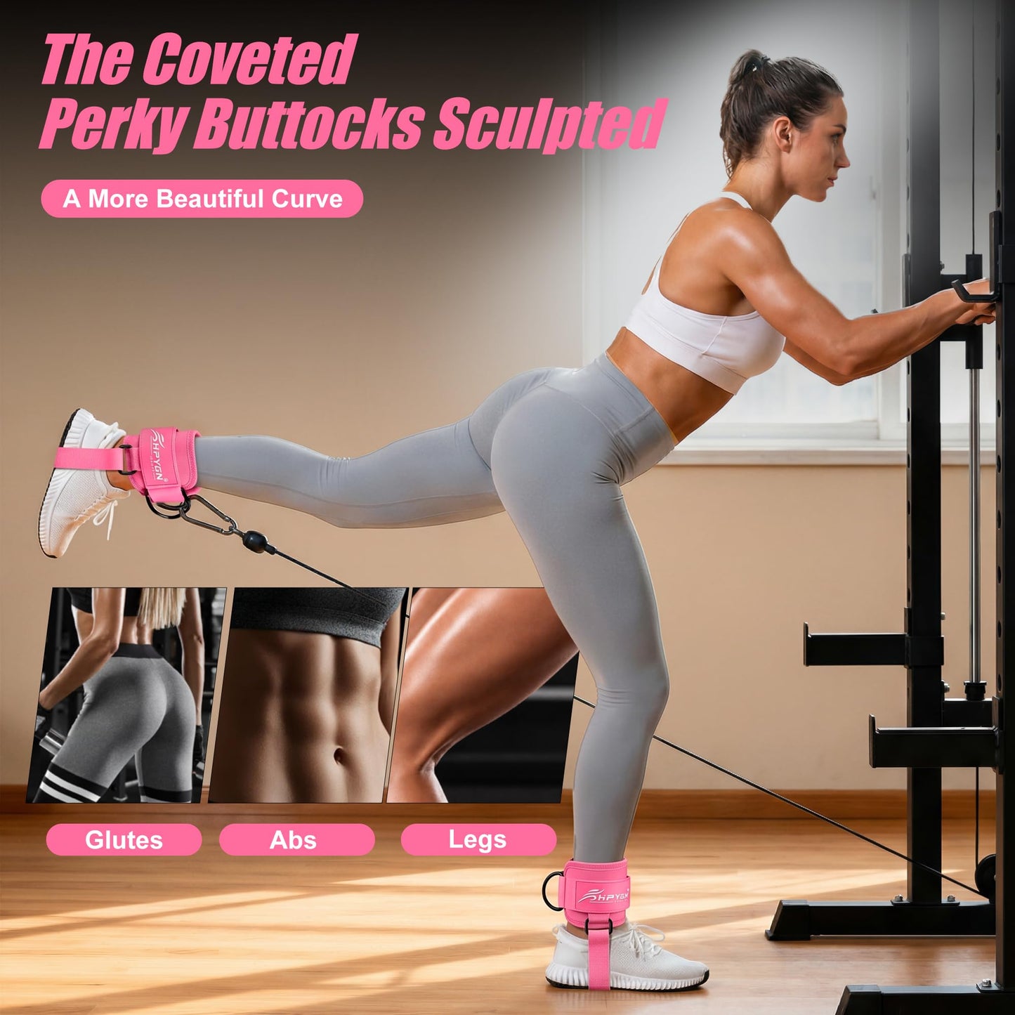 HPYGN Ankle Strap for Cable Machine, Gym Ankle Straps for Working Out, Adjustable Ankle Cuff Kickback Strap, Cable Machine Attachments for Women Glute Leg Extensions, Leg Straps with Neoprene Padding