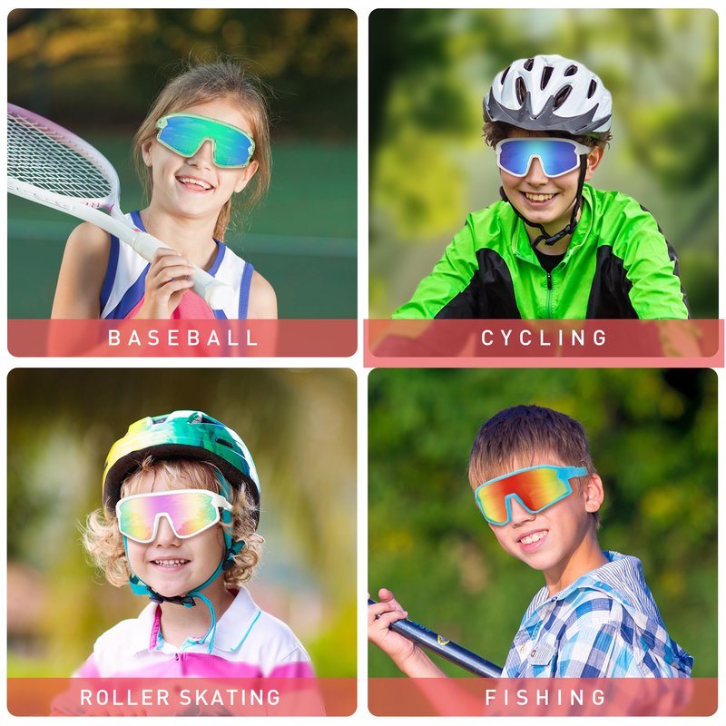 YAMAZI Kids Sunglasses Boys Baseball Sunglasses Polarized for Cycling Softball Beach - Youth Sports Sunglasses for Boys Girls Children UV Protection with Strap Age 6-12 (Black)