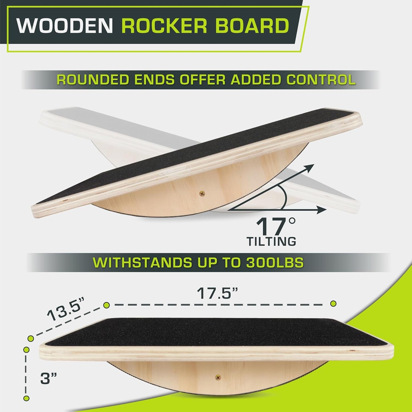 ProsourceFit Wooden Rocker Balance Board - Anti-Slip Core Trainer for Stability & Therapy | 17.5in Black