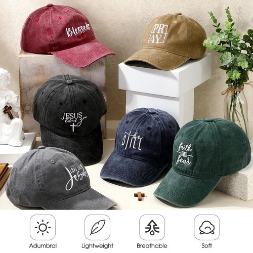 Jamntower 6 Pack Christian Hats for Men Women Trucker Dad Hat Baseball Caps Jesus Faith Religious Gifts for Church Pastor(Christain,Classic Color)