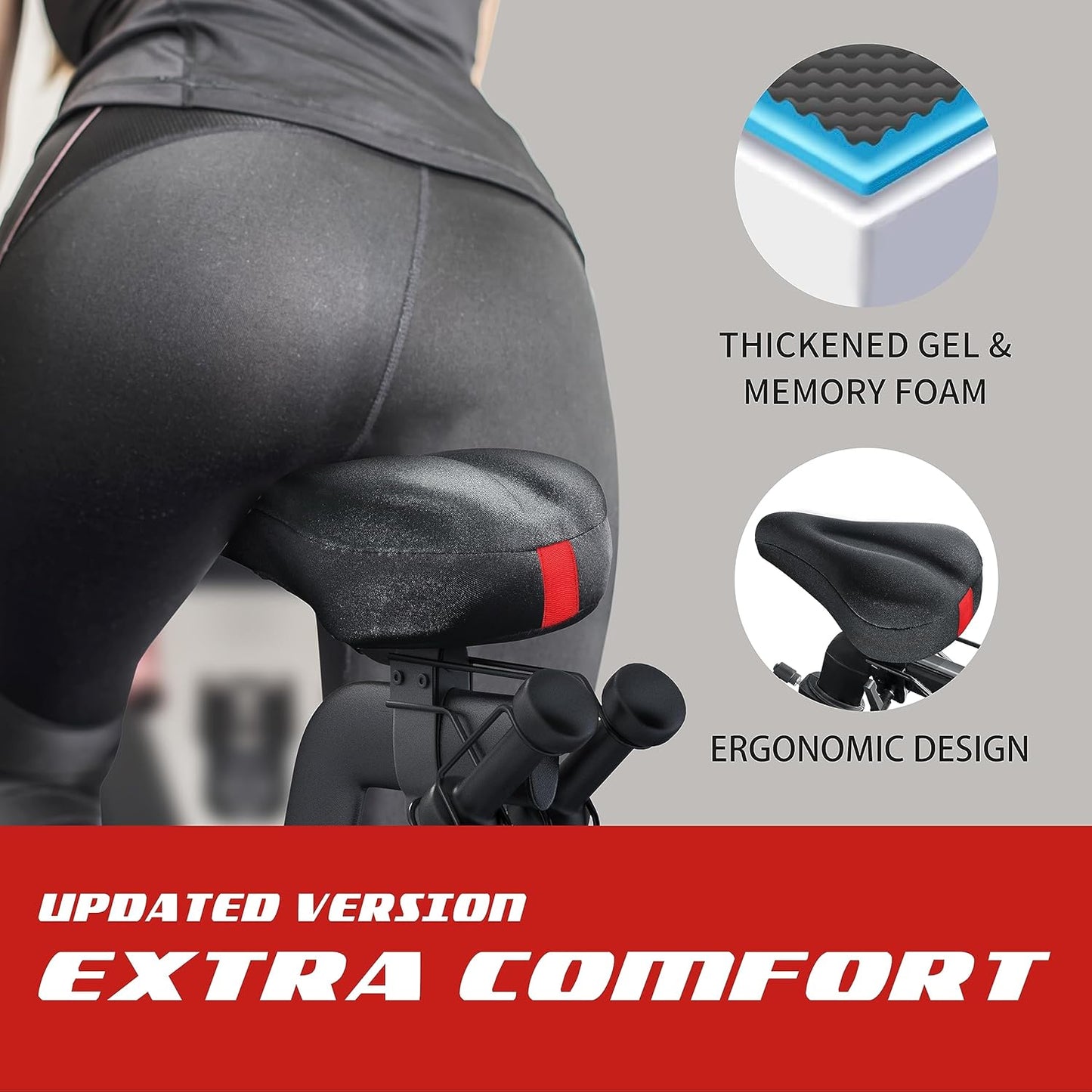 Peloton Bike Seat Cushion - Gel Bicycle Seat Cover for Comfort | Extra Padded Memory Foam, 11”x7”