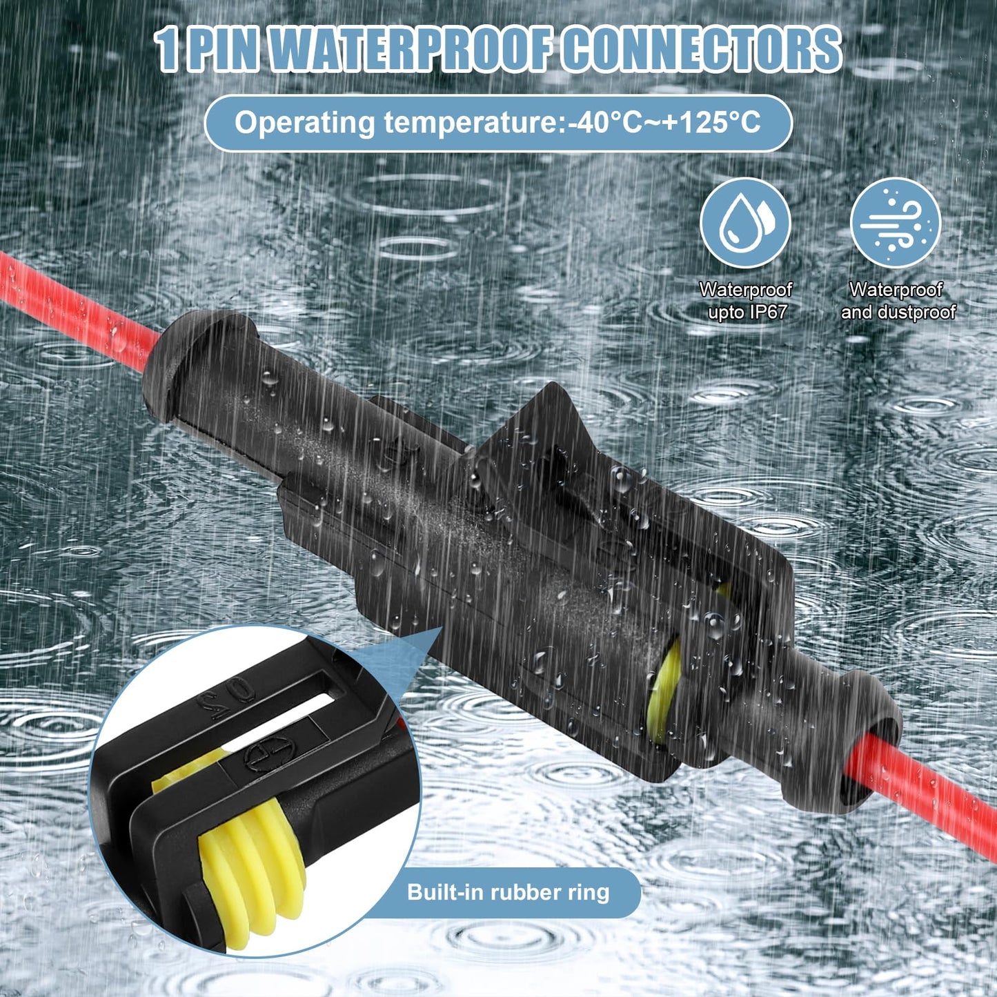 1 Pin Waterproof Wire Connector，18AWG 10cm Male and Female Wire Connector Suitable for Car, Truck, Boat, and Various Applications (5 Pack)