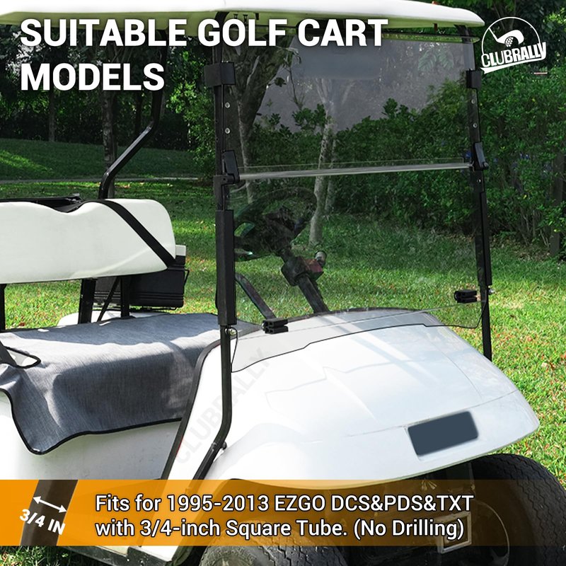 CLUBRALLY Golf Cart Windshield, Fold Down and Anti-UV Windshield Kit for 1995-2013 EZGO TXT/ DCS/ PDS Golf Cart, 40.6"W X 33"H, Tinted