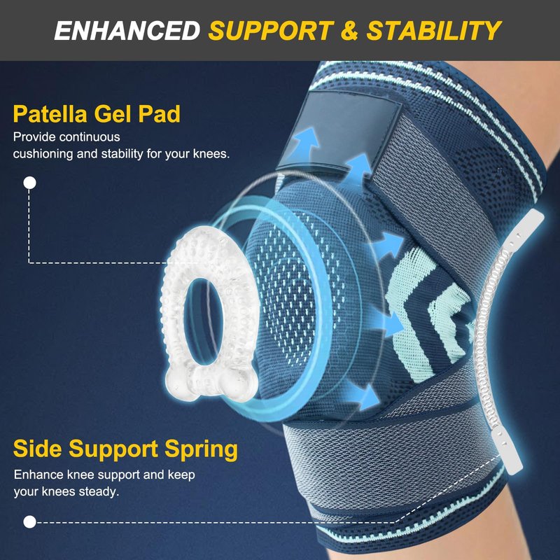 NuCamper Knee Brace for Men Women (2 Pack),Compression Knee Sleeves with Patella Gel Pad & Side Stabilizers,Adjustable Knee Support for Sports,Workout,Meniscus Tear,Arthritis,Pain Relief (Navy,XL)