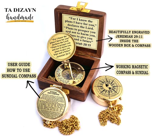 For I Know The Plans I Have For You, Jeremiah 29:11, Solid Brass Directional Engraved Compass, Baptism Gifts for Boys Girls, First Communion, Christian Gifts for Men, First Confirmation Gifts for Boys