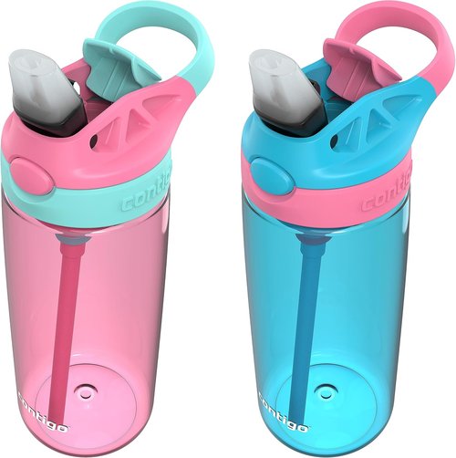 Contigo Aubrey Kids Water Bottle - 20oz, Spill-Proof, BPA-Free | 2-Pack in Azalea/Jade & Blue Raspberry