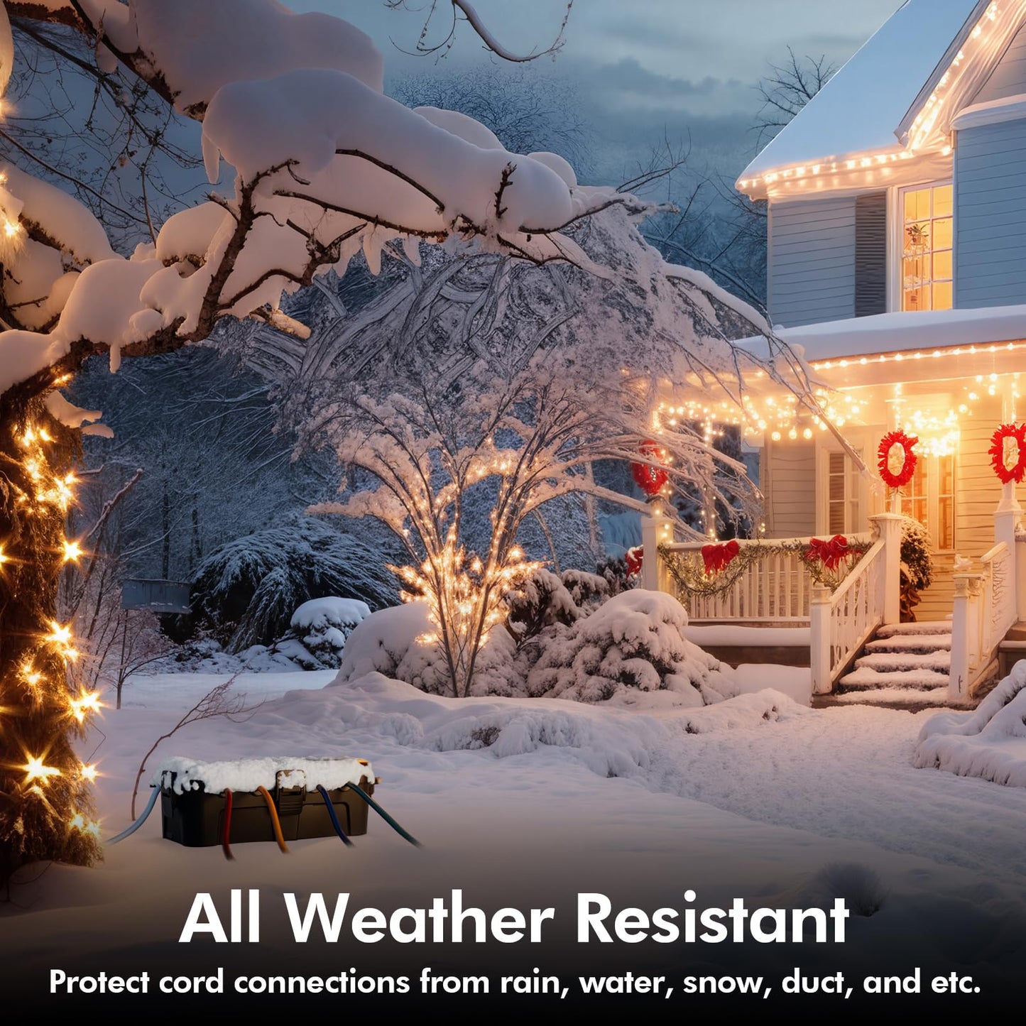 RESTMO Outdoor Electrical Box, IP54 Weatherproof Extension Cord Cover with 6 Cable Entry Ports, Waterproof Connection Box Protect Power Strip, Timer, Plug, Holiday Lights, (11.5x5.2x4 inch), Black