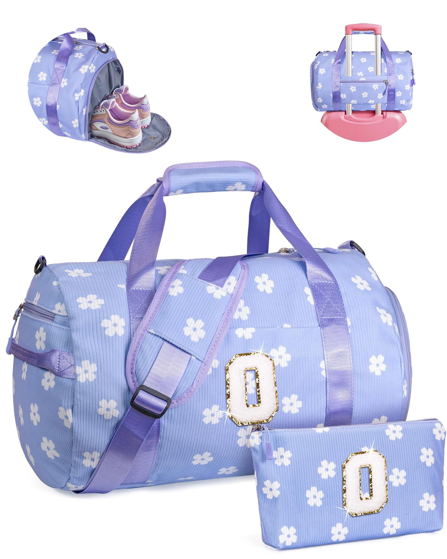 Vogewood Birthday Gifts for Her, Girls Gym Bag, Kids Personalized Dance Bags with Shoe Compartment, Customized Travel Duffle with Toiletry Bag, Gift Ideas for Sporty Gymnastics Girl (Letter O)