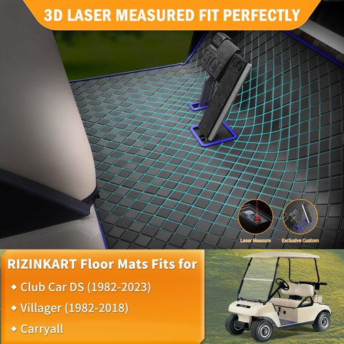 Club Car DS Floor Mat, Upgraded Non-Slip Full Coverage Golf Cart Floor Liner Mat Replacement with Heavy-Duty 8mm Rubber Design and Easy to Clean, Fits Club Car DS 1982-2013 / Villager 1982-2018 Blue