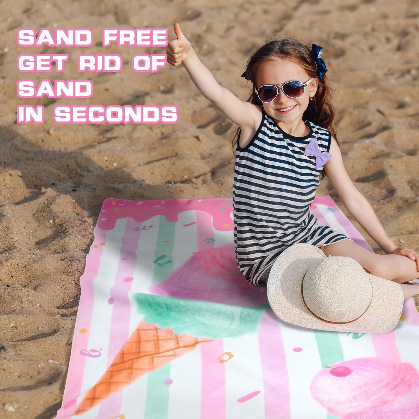 WERNNSAI Kids Beach Towel for Girls - 30” x 60” Ice Cream Sand Free Swim Towels for Girls Bath Pool Camping Travel Towel Quick Dry Ultra Absorbent Super Soft Beach Blanket Bath Shower Towel