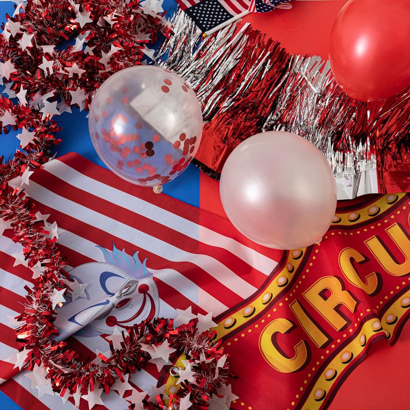 Thyle 22 Pcs Circus Golf Cart Decorations Kit Include Carnival Pennant Banner Hanging Streamers Curtains Tinsel Garland Balloons Circus Banner Parade Float Decor Party Supplies